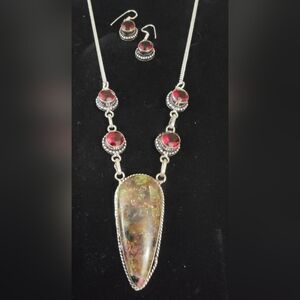 Handmade 925 Sterling Silver Watermelon Tourmaline Garnet Necklace Earrin…